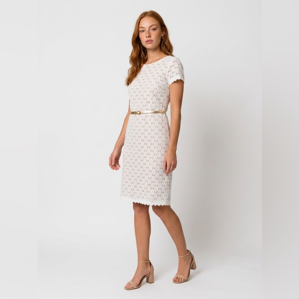 Tiana B. White Lace Shift Midi  Dress full zipper in the back.
